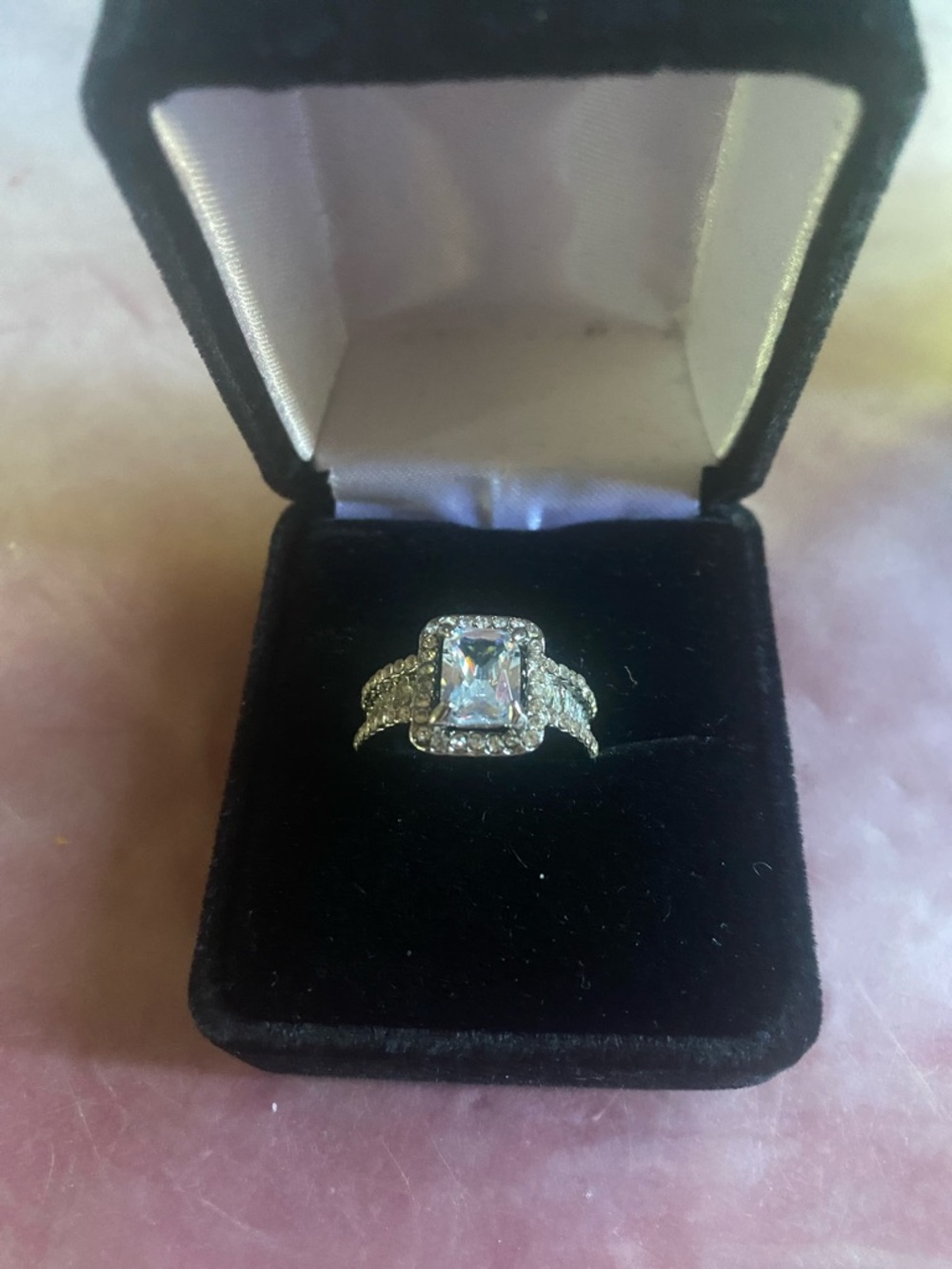 Silver-Tone White Crystal Halo Engagement Ring - Elegant Sparkle